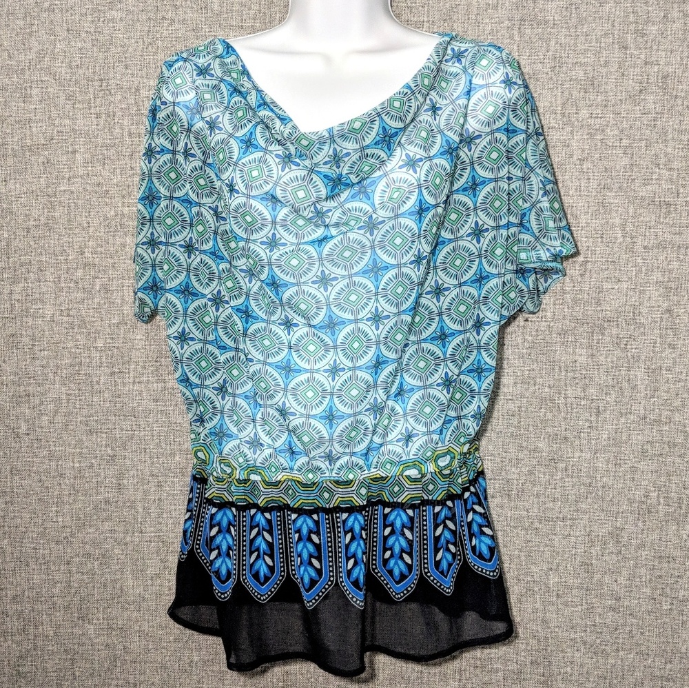 Rafella Semi-Sheer Tunic w/Peplum Hem